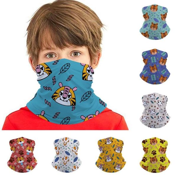 

scarves lovely cartoon small tiger pattern child around neck scarf turban multi-function bandana gaiter sport hairband, Blue;gray