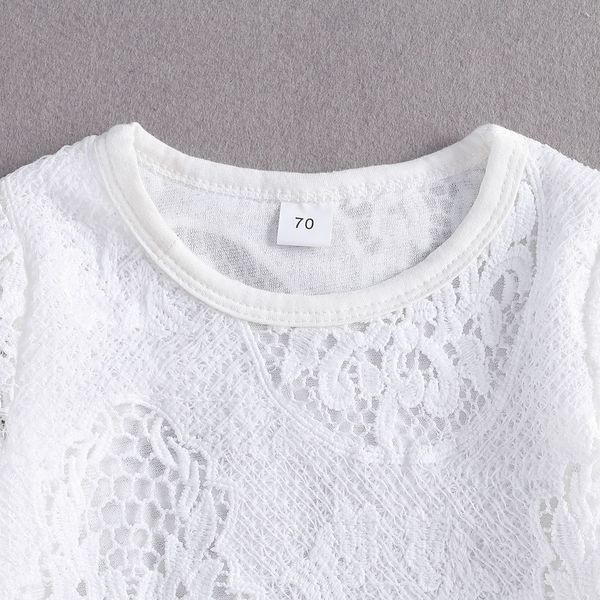 

baby girls long sleeve lace romper girl triangle crotch round neck lace t shirts kids long jeans kid patchwork pants 2pcs sets, White