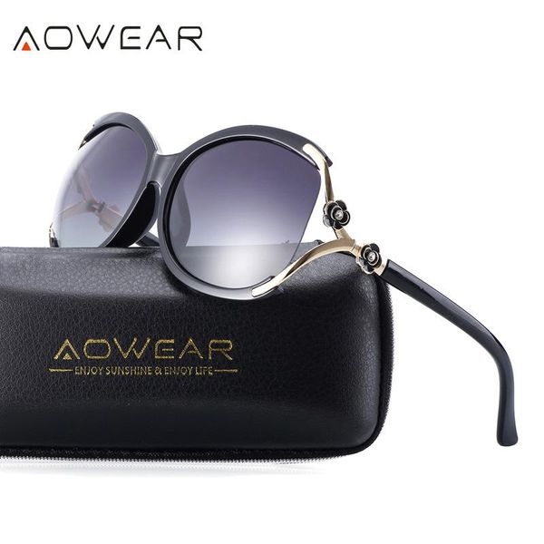 

sunglasses aowear women polarized oval sungalsses luxury camellia flower female sun glasses crystal decoration goggles, White;black