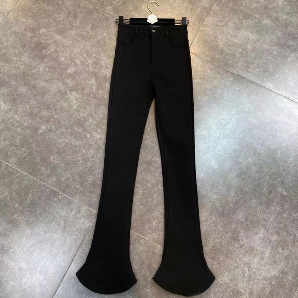 

2021 female winter new fashion style high waist straight fists wide casual decoration button thin black pants zgfg, Black;white