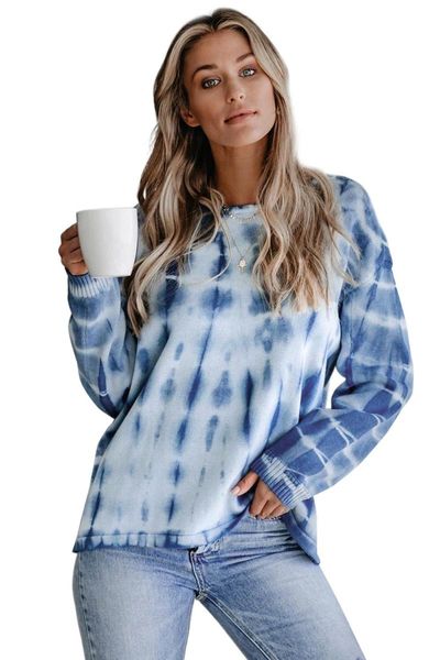 

women's sweaters blue tie-dye print knit sweater women autumn winter chunky fabric plus size s-2xl, White;black