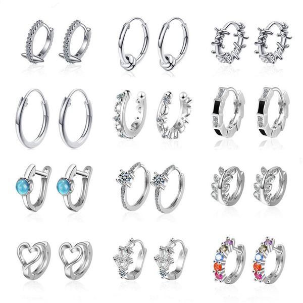 

hoop & huggie 925 sterling silver earrings exquisite zircon small french fashion jewelry gifts for female charm, Golden;silver