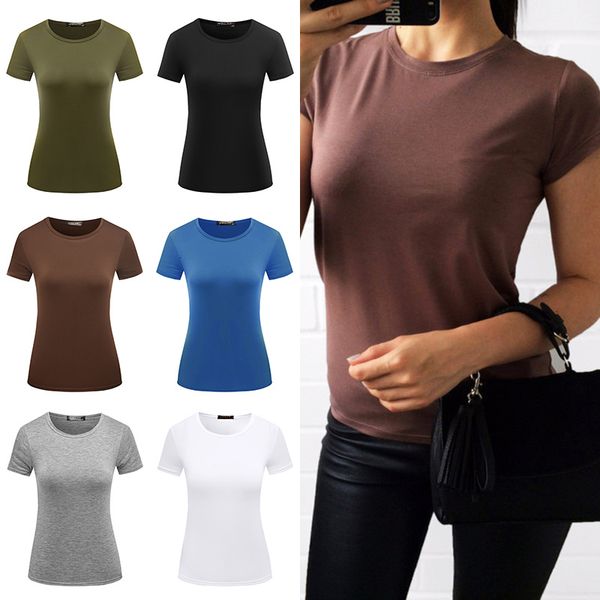 

basic -xxl effects t-shirts elasticity women female casual short mouw t-shirt girls trendy wear clothing accessories, White