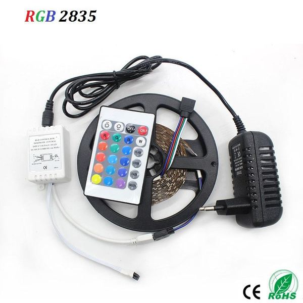 

strips 5m rgb led strip 2835 dc 12v not-waterproof flexible diode tape ribbon fita tira light with 24key remote +eu adapter