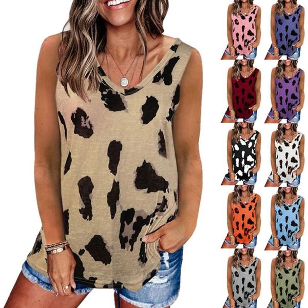 

women's tanks & camis leopard pink v-neck women sleeveless summer soft tank 2021 casual female tee shirts clothes, White