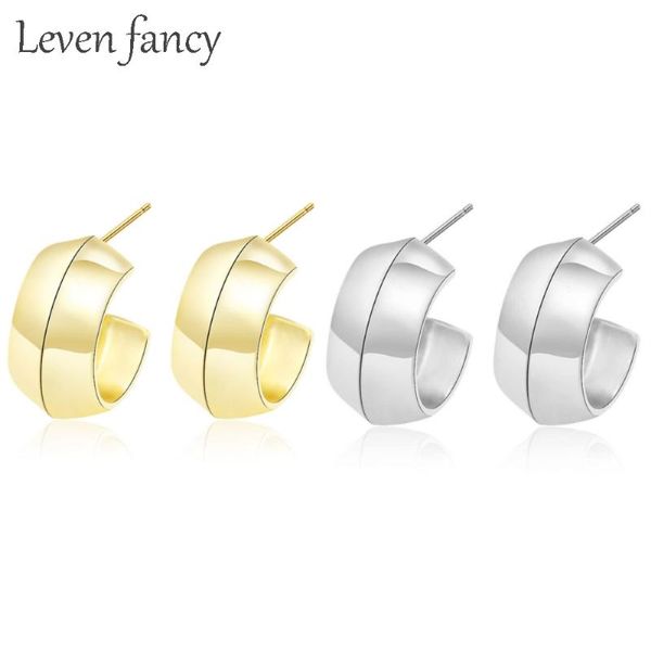 

hoop & huggie women polished 925 sterling silver semi circle earrings punk c-shape earring girls everyday jewelry, Golden;silver