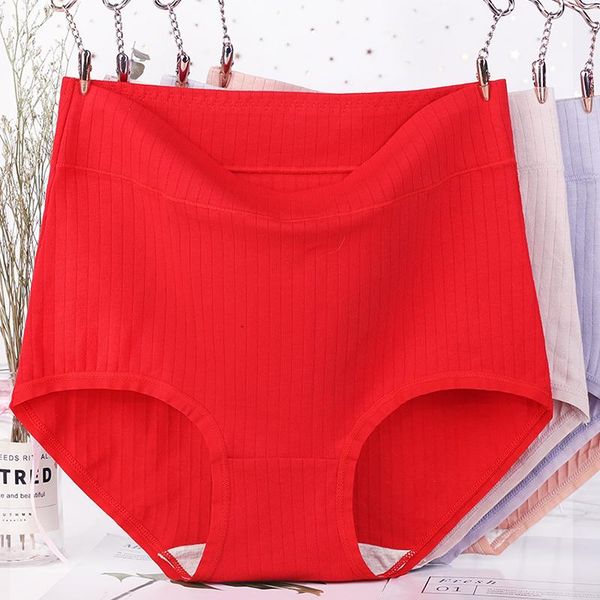 

xl~6xl plus size striped panties cotton briefs high waist underpants for women lingerie antibacterial underwear female intimates, Black;pink
