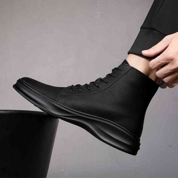 

men fashion natural leather laarzen warm fur winter shoes platform snow boat formal clothing just boots chaussures homme botines, Black