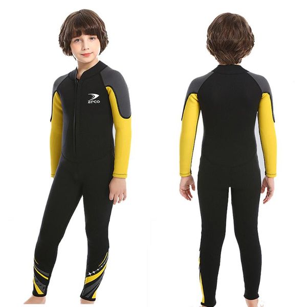 Costumi da bagno Muta in neoprene da 2,5 mm Costume da bagno per bambini Manica lunga Ragazzo Surf Tuta da snorkeling antivento e calda protezione solare