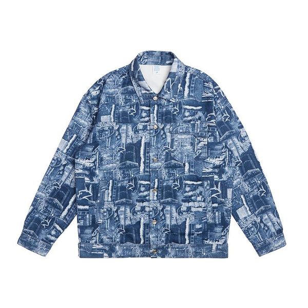 

men's jackets 2021 autumn product full version of denim stitching printing loose windproof tooling jacket men hip hop punk coat, Black;brown