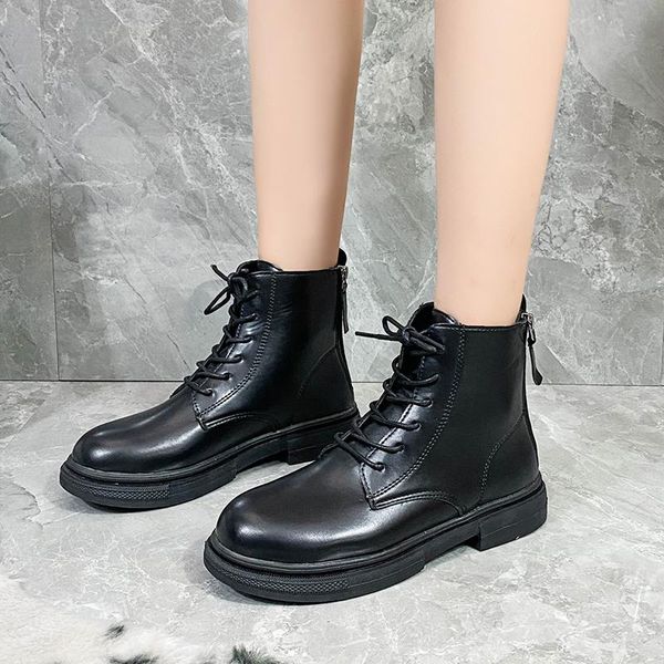 

boots winter women's fashion retro swing sports shoes height increased female ankle military platform, Black