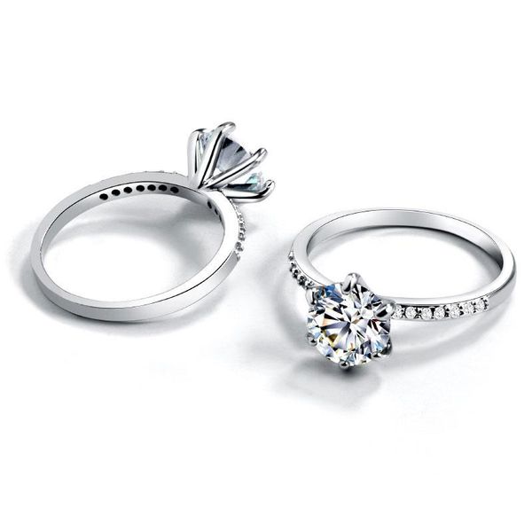 

wedding rings crystal for women female classic 6-claw silver color ring jewelry, Slivery;golden