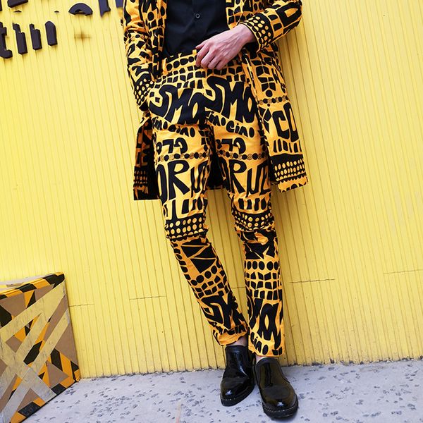 

yellow letter hip hop pants mens nightclub trendy costume dj wear modern stage outfits go go dancer hairdresser slim pants 1852, Black;red