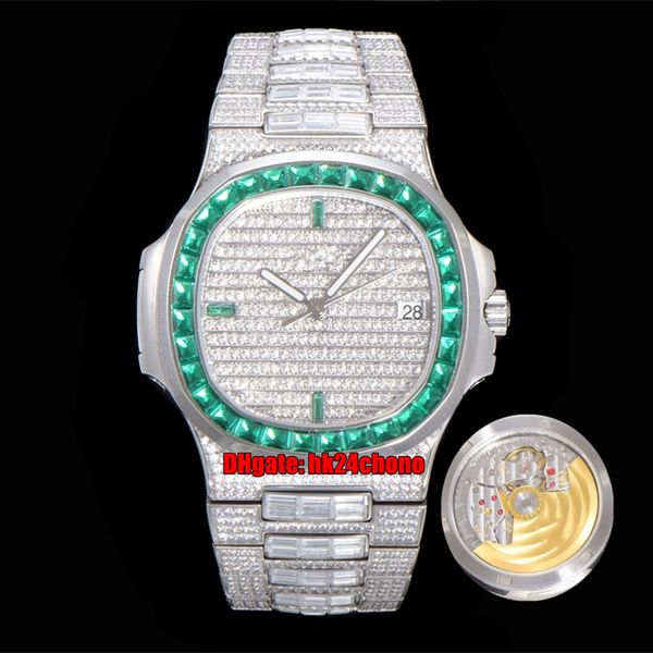 Relógios de alta qualidade de TWF Nautilus Full Gelado Feito Personalizado Emeralds Diamonds Set 5711 Cal.324 Automático Mens Watch Pavé Diamante Dial Bracelet Gents Sports WristWatches