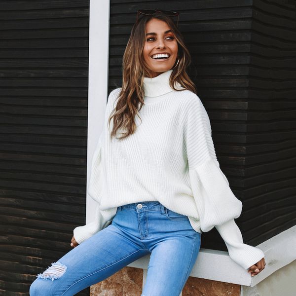 

men's sweaters qnqyx turtleneck sweater of women in women's knitted or crocheted s winter fashion puff casual sleeve c347 pmql, White;black