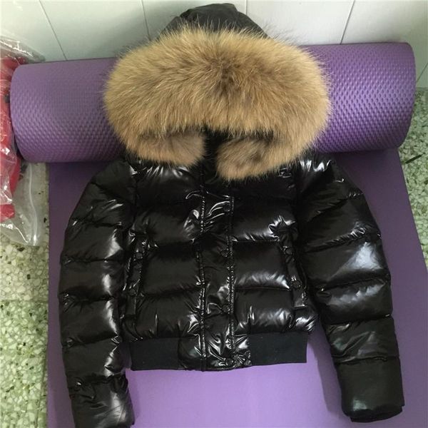 

women's down & parkas real natural fur collar coat women 20cm large size winter hooded jackets glossy slim female jacket warm short, Black