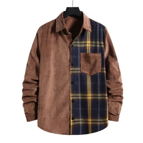 

men's vintage shirt long sleeve corduroy breathable shirt blouse hip hop strretwear plaid men shirts man clothes, White;black