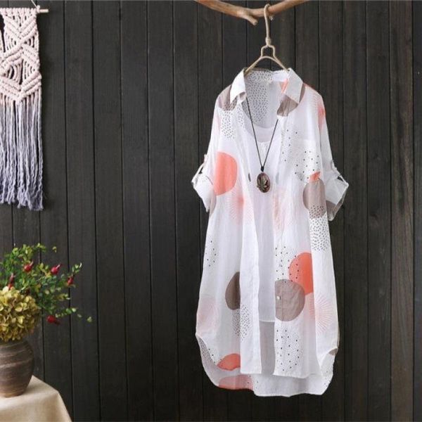 

women's blouses & shirts 2021 spring stiching blouse kaftan floral long sleeve blusas female button down casual tunic plus size, White