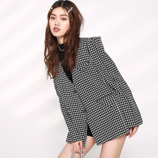 

women's suits & blazers plaid long women black big size blazer v-collar sleeve loose fit jacket fashion spring autumn 2021 1db61401, White;black