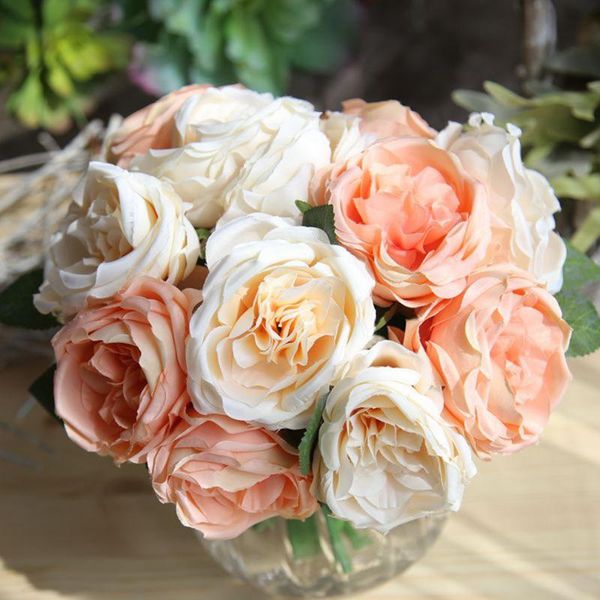 

large 1 head open rose bouquet silk artificial fake flowers wedding bunch decor