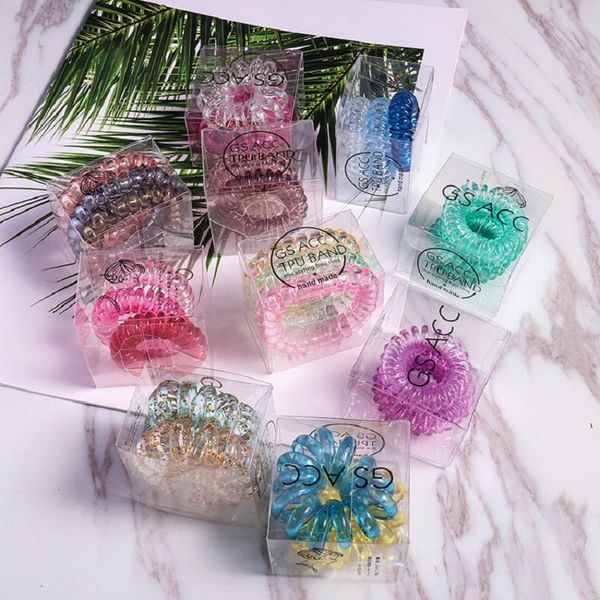 

hair accessories 3 pcs/box girls silicone elastic band rope ties telephone ring rubber bands ponytail holder gum for women, Slivery;white