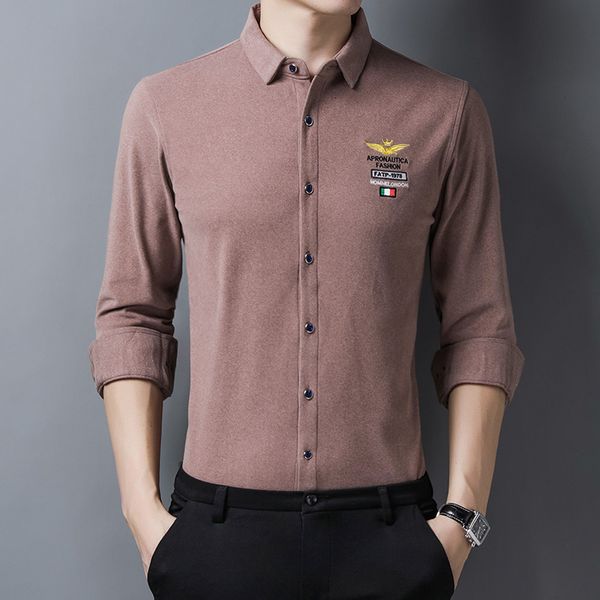 

20 autumn double-sided cashmere leisure middle-aged and youth lapel long sleeve embroidered camel hair men's shirt, Black