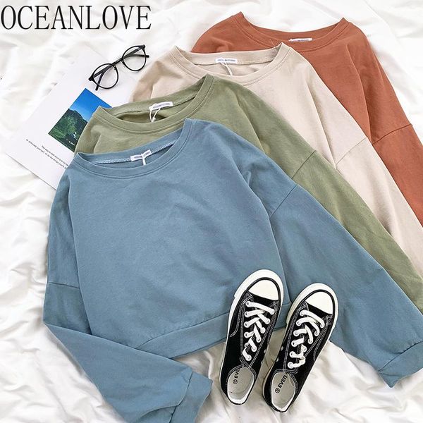 

women's hoodies & sweatshirts oceanlove vintage color hoodie short o neck causal solid sweatshirt autumn fashion streetwear 2021 women, Black