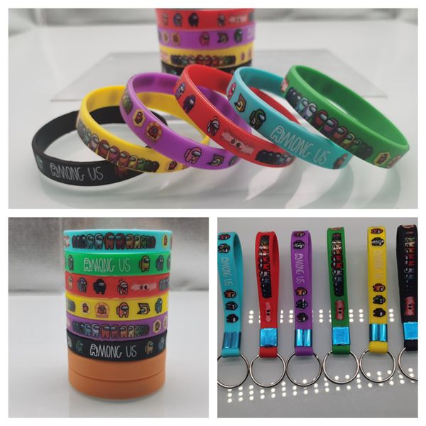 

among us silicone wristbands bracelet bracelets wristband cartoon among us key ring chain game 6color wrist band bangle wholesale g3401, Red;brown
