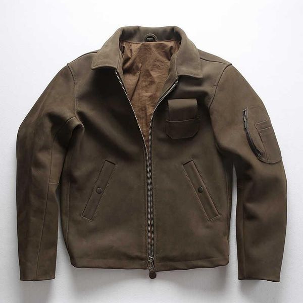 

men's leather & faux 2021 thick cattle jacket outdoor off-road loose style casual coat men frosted camel motorcycle male, Black