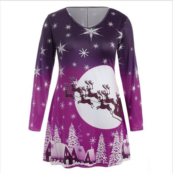

New Lady Christmas Elk Mini Dress Fashion Chic Hedging Party 2021 Winter Casual O-Neck Long Sleeve Loose, Black;gray