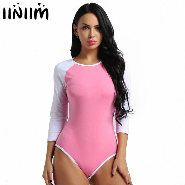 Donne adulte maniche lunghe Press Botton Biforcazione Cotone One Piece Pagliaccetto Tuta Tuta Costumi Cosplay Bodystocking per donna G2Py #