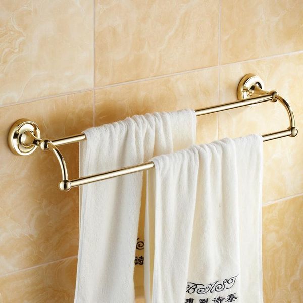 Стеллажи для полотенец роскошные золотые стойки антикварные полированные двойные полосы сплошной латунь аксессуары для ванной комнаты lg