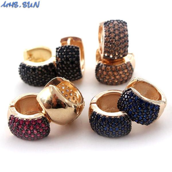

hoop & huggie mhs.sun arrival women cubic zircon round earrings jewelry with colorful cz crystal for female party gift 1pair, Golden;silver
