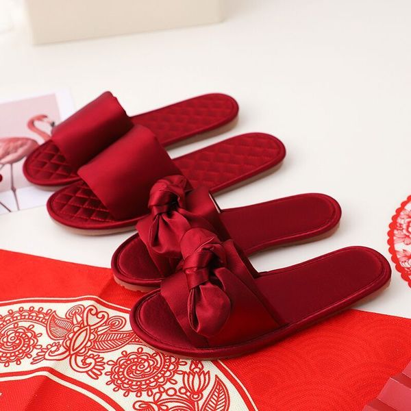

luxury slippers butterfly wedding summer female ftive red couple silk dowry slipper family size male, Black