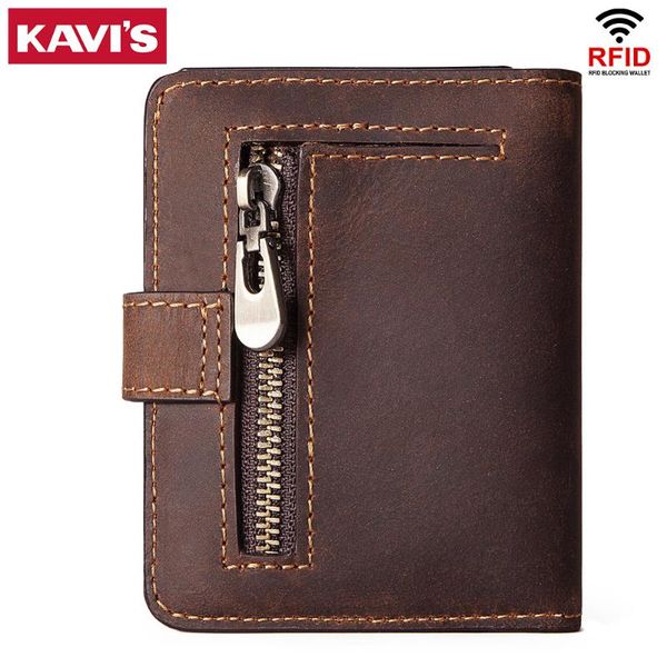 

card holders kavis men's genuine leather wallet coin purse vintage short male holder wallets zipper money bag portomonee, Brown;gray