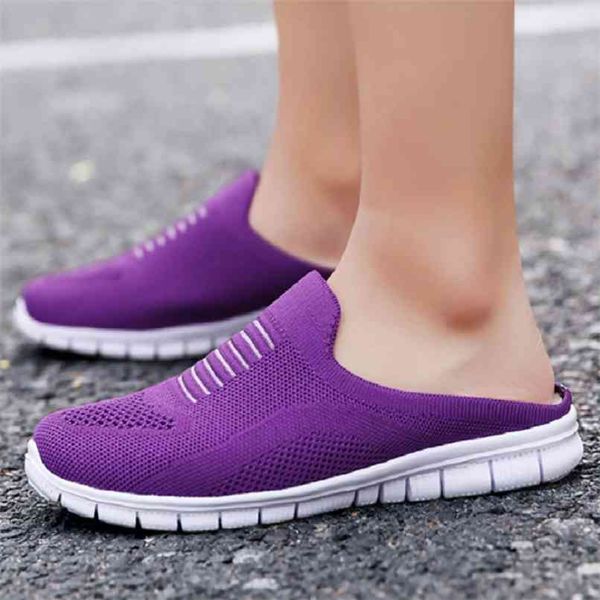 

women lightweight round toe mules flats soft house slippers female slides black summer shoes casual breathable mesh lazy 210903
