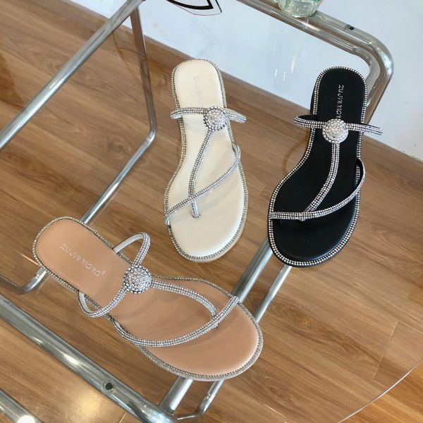 

slippers low shoes woman 2021 slipper pu slides rubber hoof heels fabric, Black