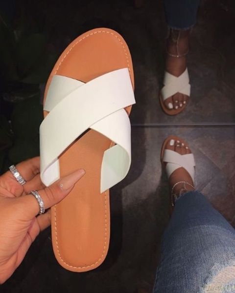

women fashion wild beach shoes cross bands 2021 new europe outdoor ladies travel bottom sandals slippers drop shipping, Black