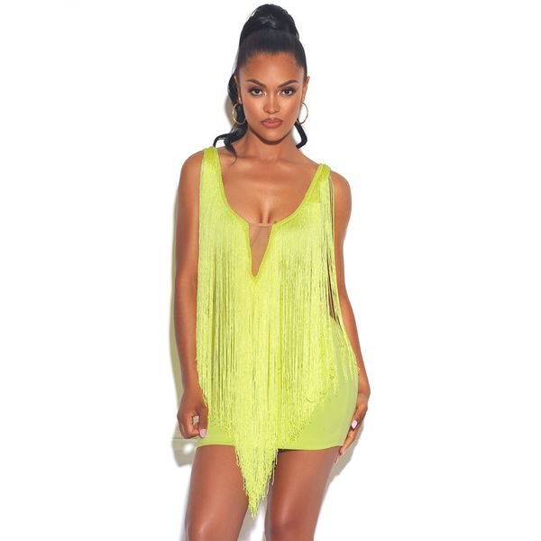 

new women's wear long tassel fluorescent party nightclub dress summer, Black;gray