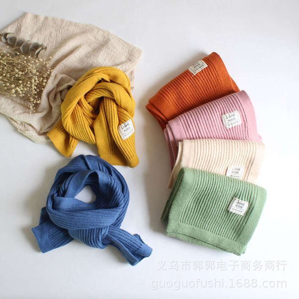 

children's autumn winter new versatile collar boys and girls pure color knitting wool scarf neck set fashion, Blue;gray