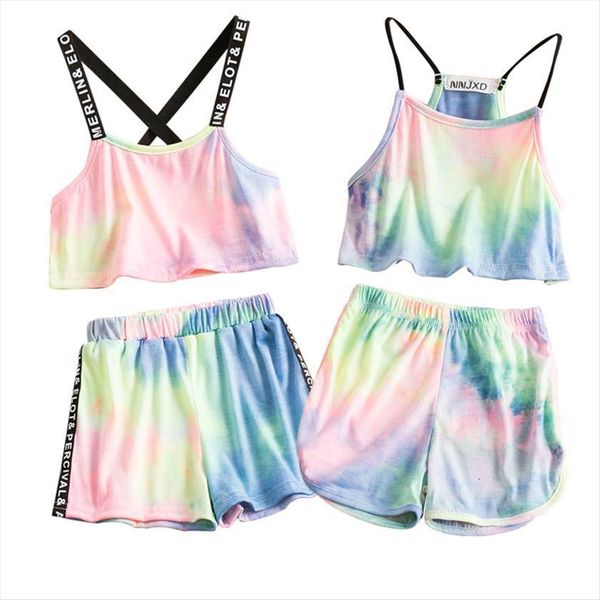 

fashion summer sport vest girls clothes colorful short pants 2pcs clothing set princess party baby girl rainbow outfit, White