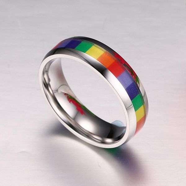 

personality men women rainbow colorful ring stainless steel wedding band lebian & gay rings drop shipping, Slivery;golden