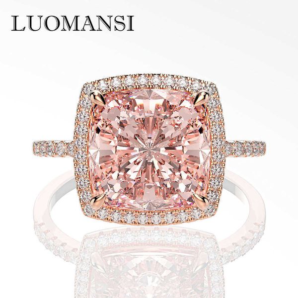 

luomansi luxury 100% 925 sterling silver moissanite gemstone diamond wedding engagement ring high-end jewelry, Golden;silver