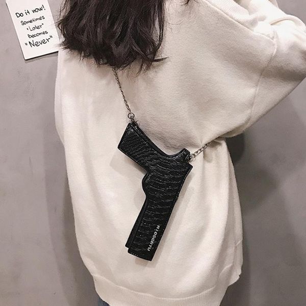 

evening bags fanny 3d gun shaped chains women shoulder luxury pu leather crossbody bag lady chic small purses clutch for girls 2021