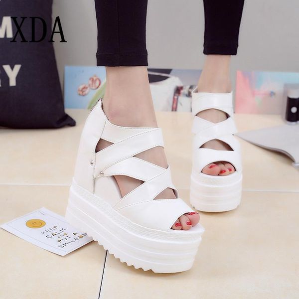 

xda new summer women sandals fashion super high heel platform open toes gladiator sandals casual wedges thick soled b151, Black