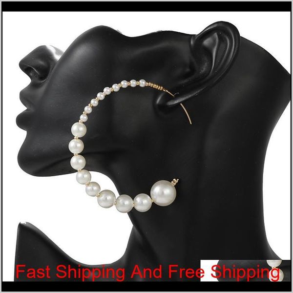 

korea sweet simple pearl big round c shape hoop earrings for women minimalist large circle earrings charming jewelry gift vnjtv igjz5, Silver