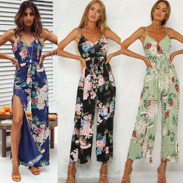 

women's jumpsuits & rompers women ladies clubwear summer playsuit loose party jumpsuit romper trousers backless spaghetti strap split f, Black;white