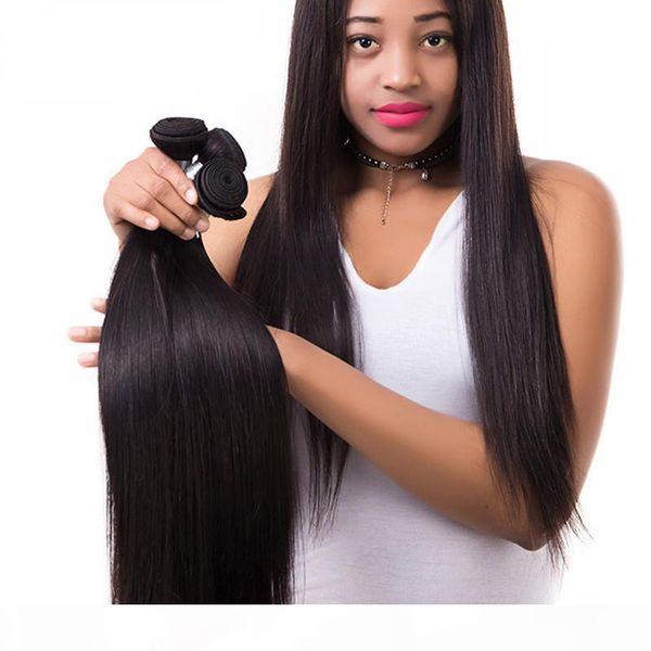 

elibess grade 10a--100% human virgin hair silk straight hair bundle with double weft, Black