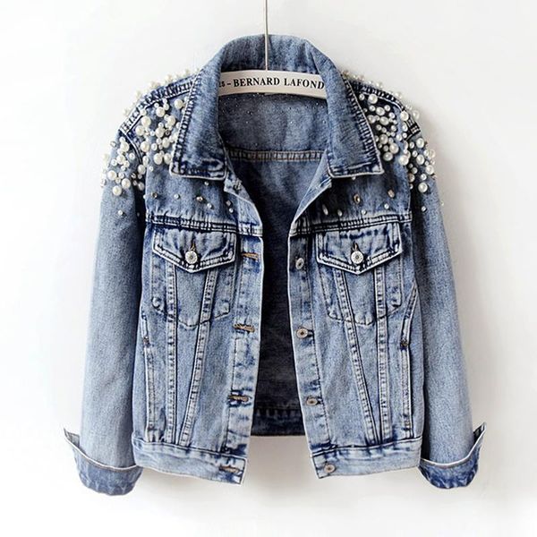 

denim jacket women new autumn women's jean jackets pearl casual denim jacket 2021women coat long sleeve outerwear, Black;brown
