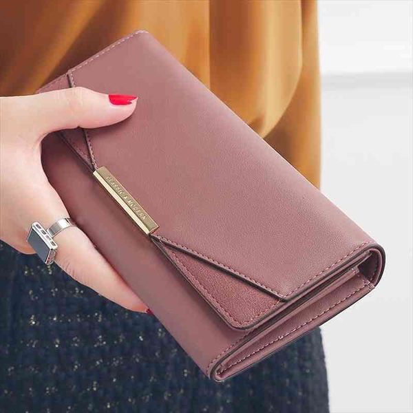 

aliwood trendy long womens wallets clutch simple matte leather splice women purses zipper coin purse phone pocket high quality, Red;black